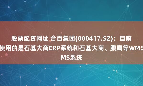 股票配资网址 合百集团(000417.SZ)：目前公司使用的是石基大商ERP系统和石基大商、鹏鹰等WMS系统
